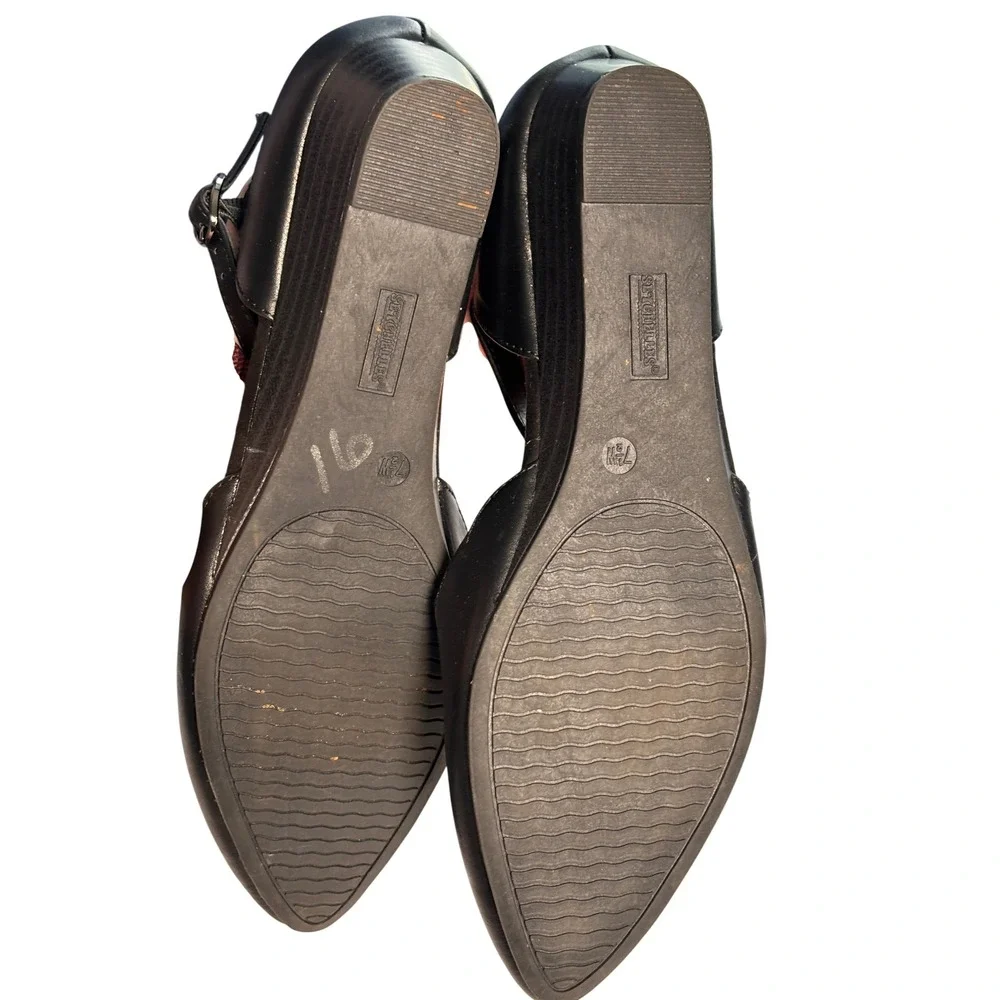 Seychelles Violet Wedge Shoes 7.5W Black Scalloped d'Orsay Pointed Toe Chic